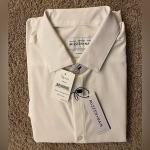 Mizzen+Main mens long sleeve plain white dress shirt. XL trim fit.